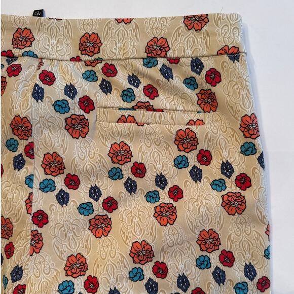 New Directions Womens Pants SZ 12 Beige Floral Brocade Mid Rise Stretch Trousers - Picture 8 of 11